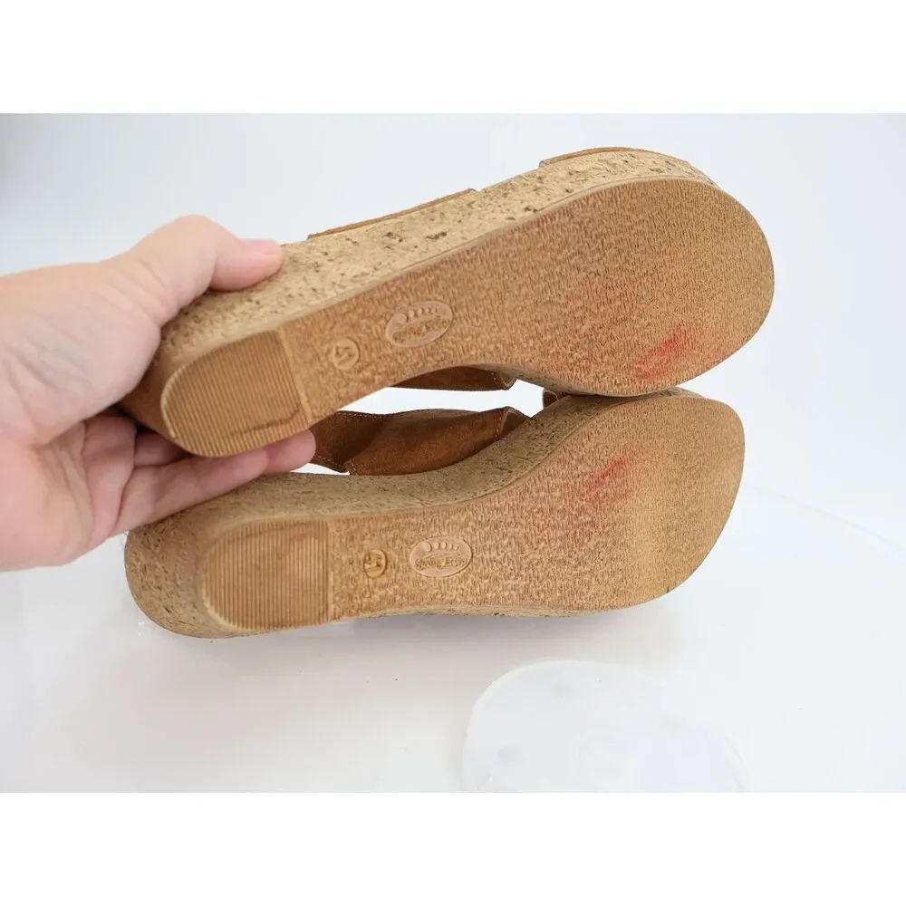 Spring Step Women's Sandal Size 41 10 Brown Suede Wedge Comfy Leather Shoe